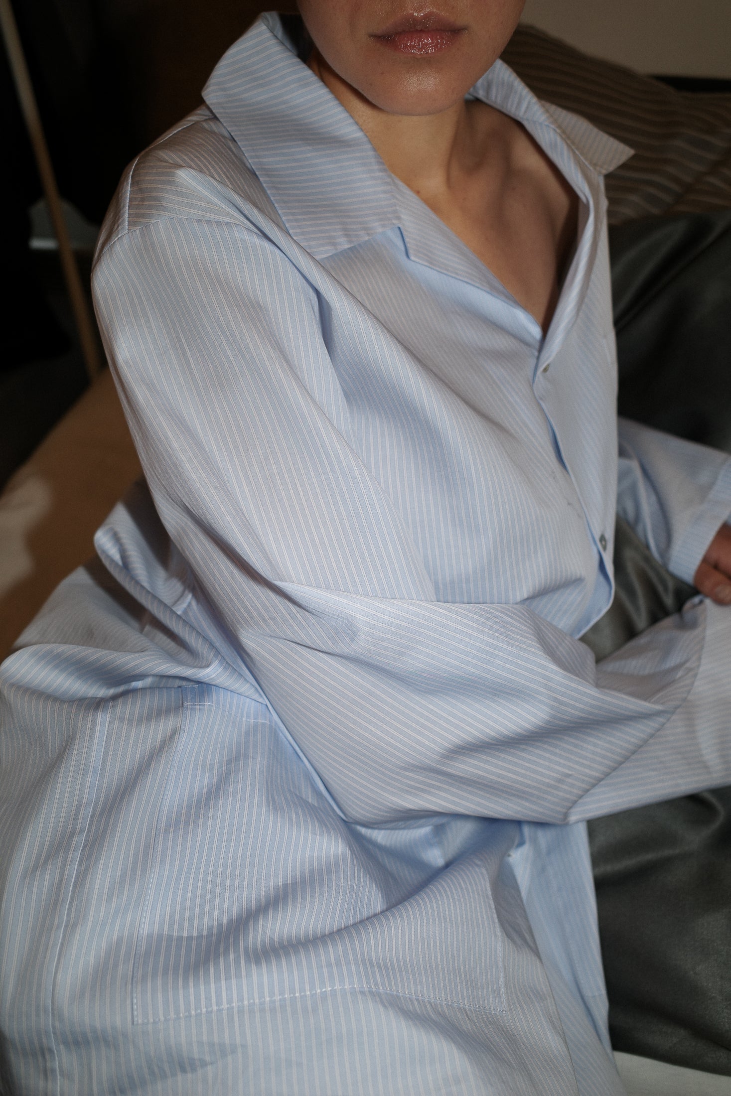 Oversized Stripe Cotton Poplin Pyjama Shirt