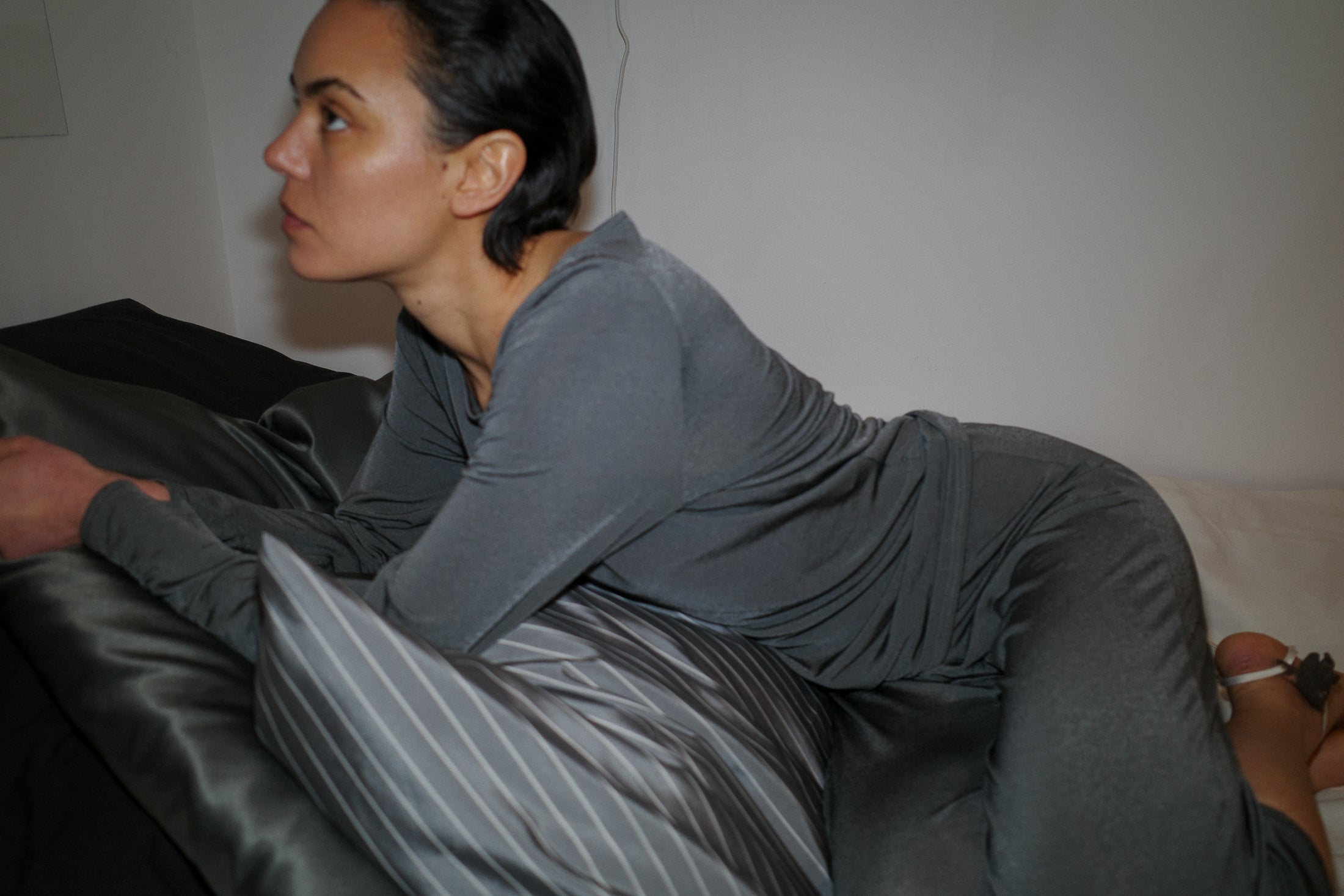 Shiny Crepe Jersey Long Sleeves Top