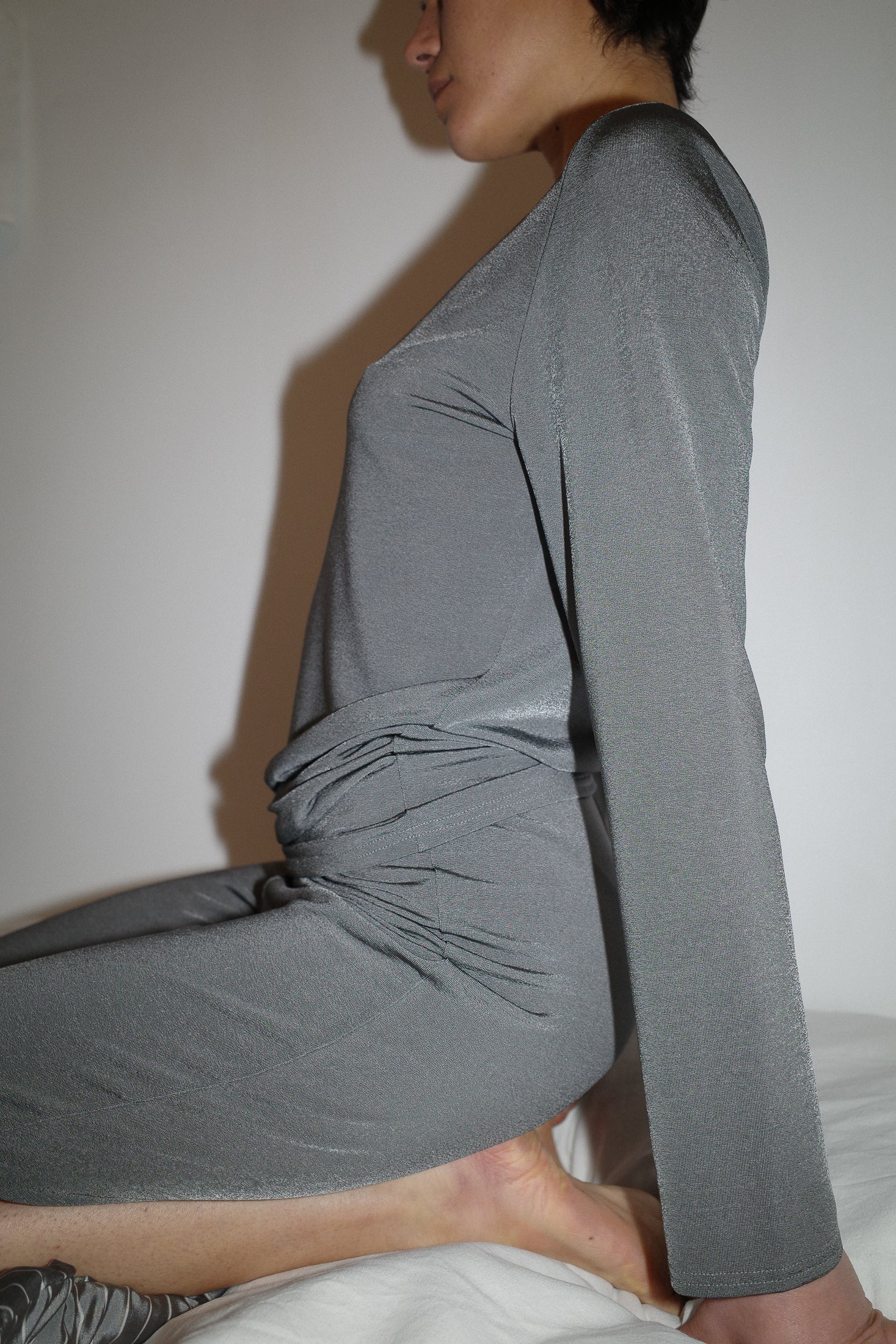 Shiny Crepe Jersey Long Sleeves Top