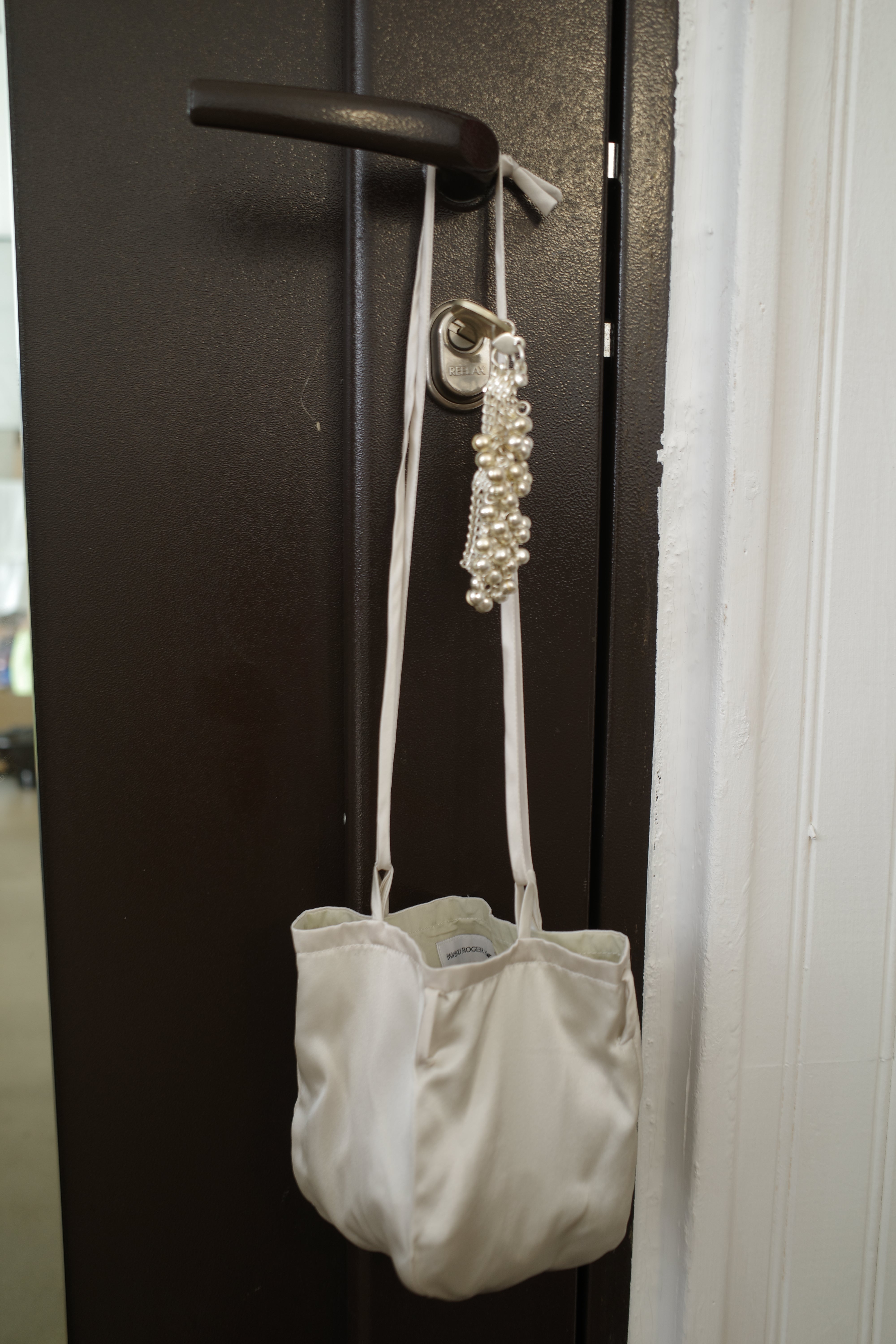 Satin Silk Stripe Adjustable Pouch Bag