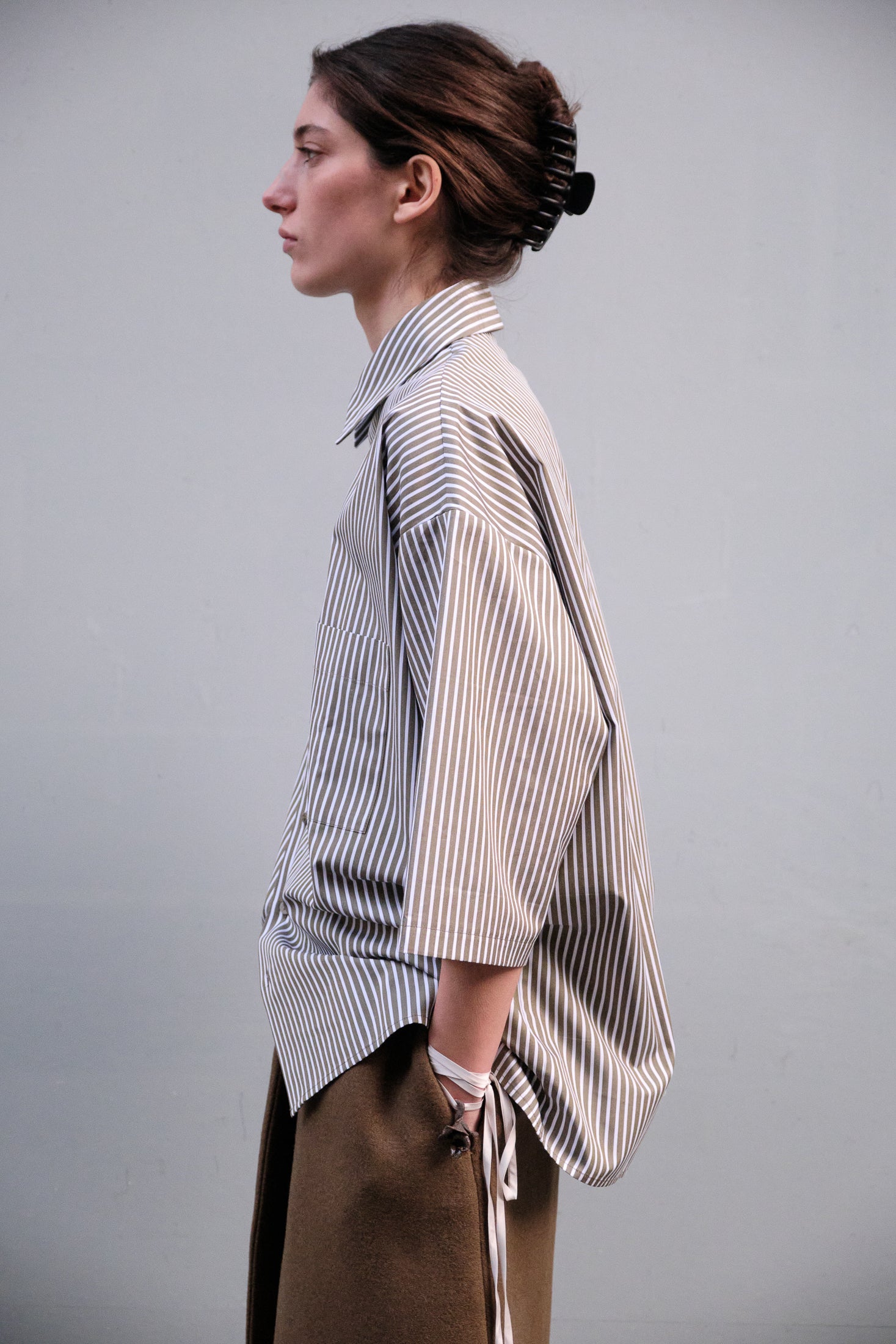 Stripe Cotton Poplin Short Sleeve Shirt