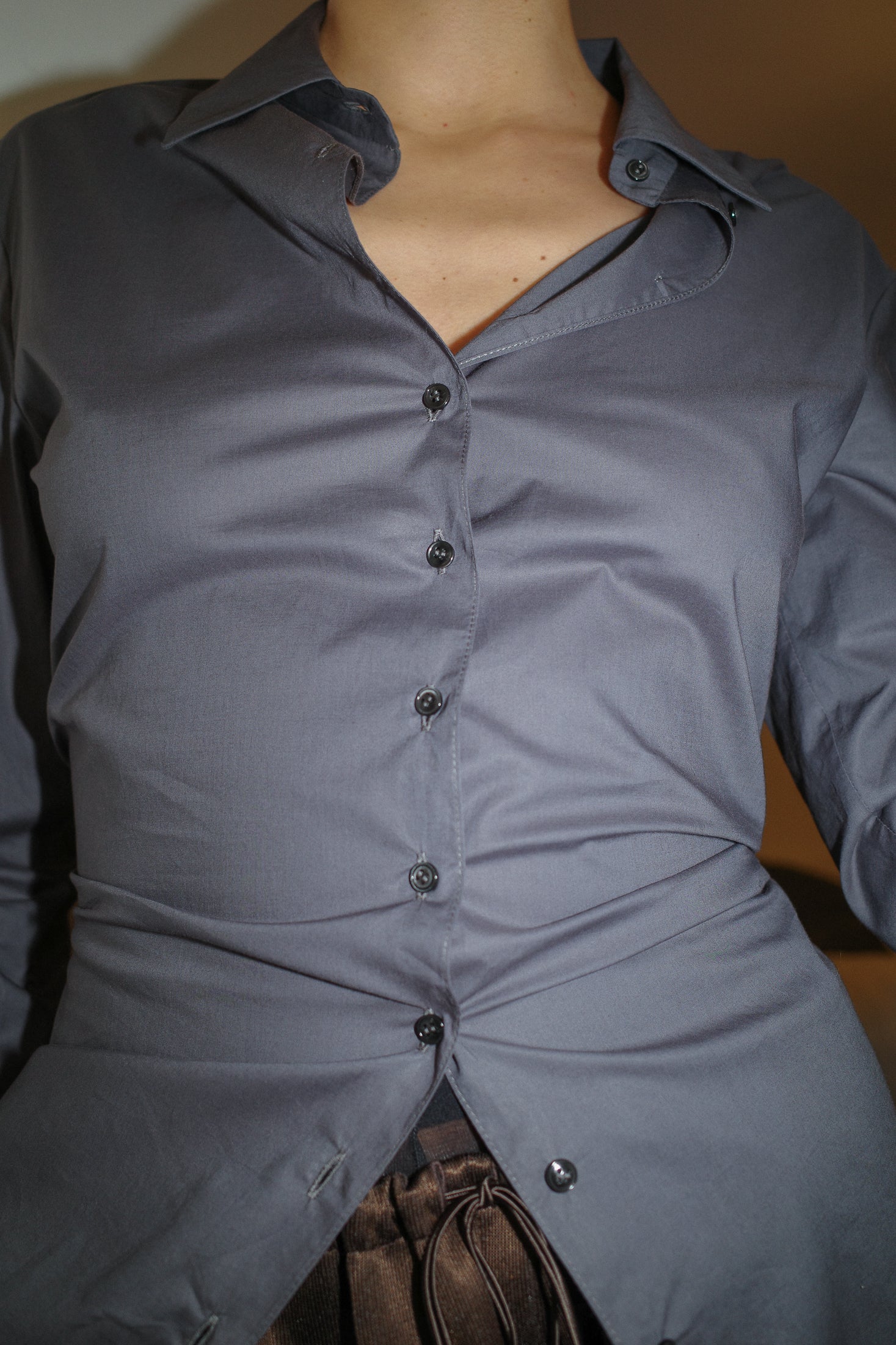 Cotton Poplin Fitted Cuffless Shirt