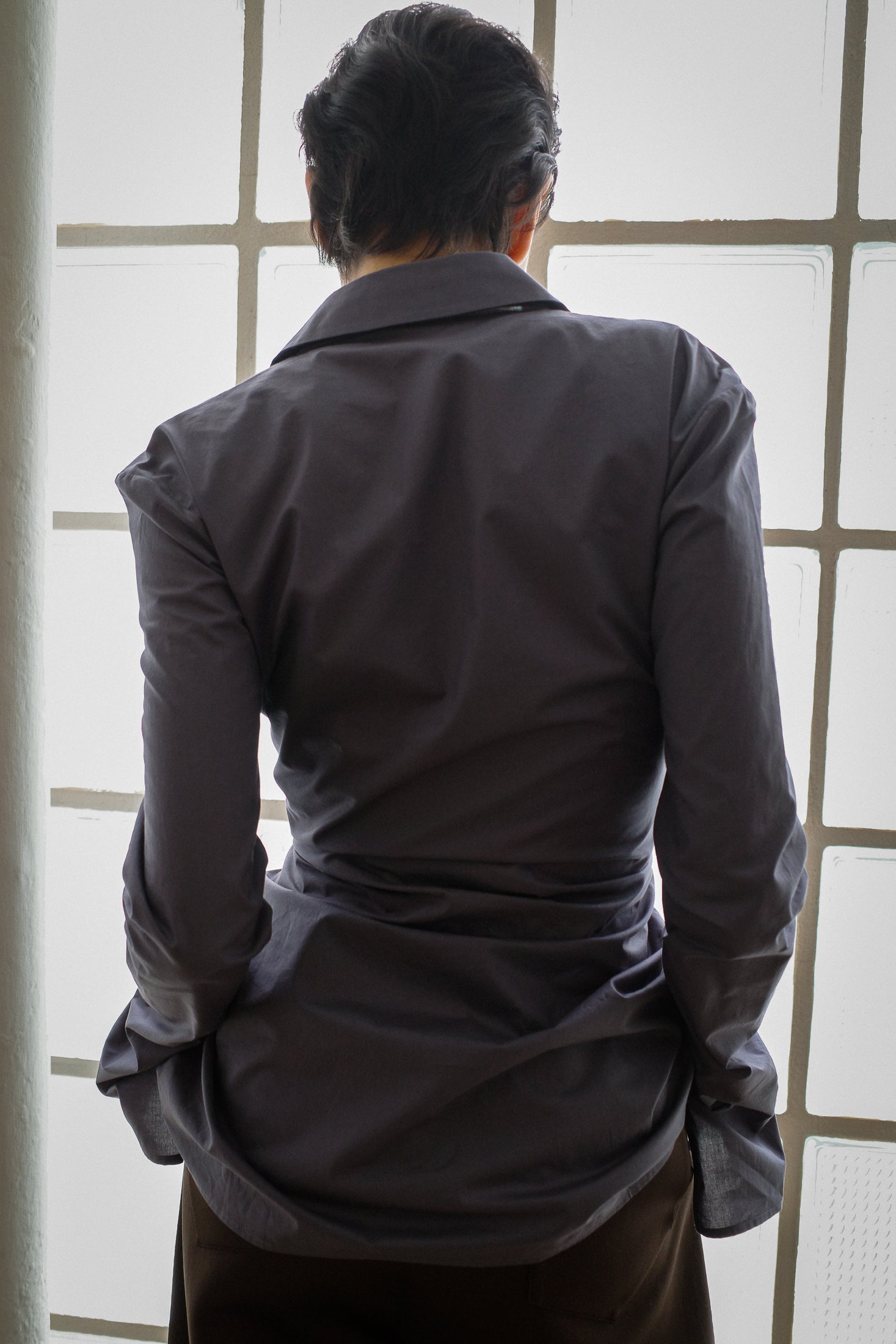 Cotton Poplin Fitted Cuffless Shirt