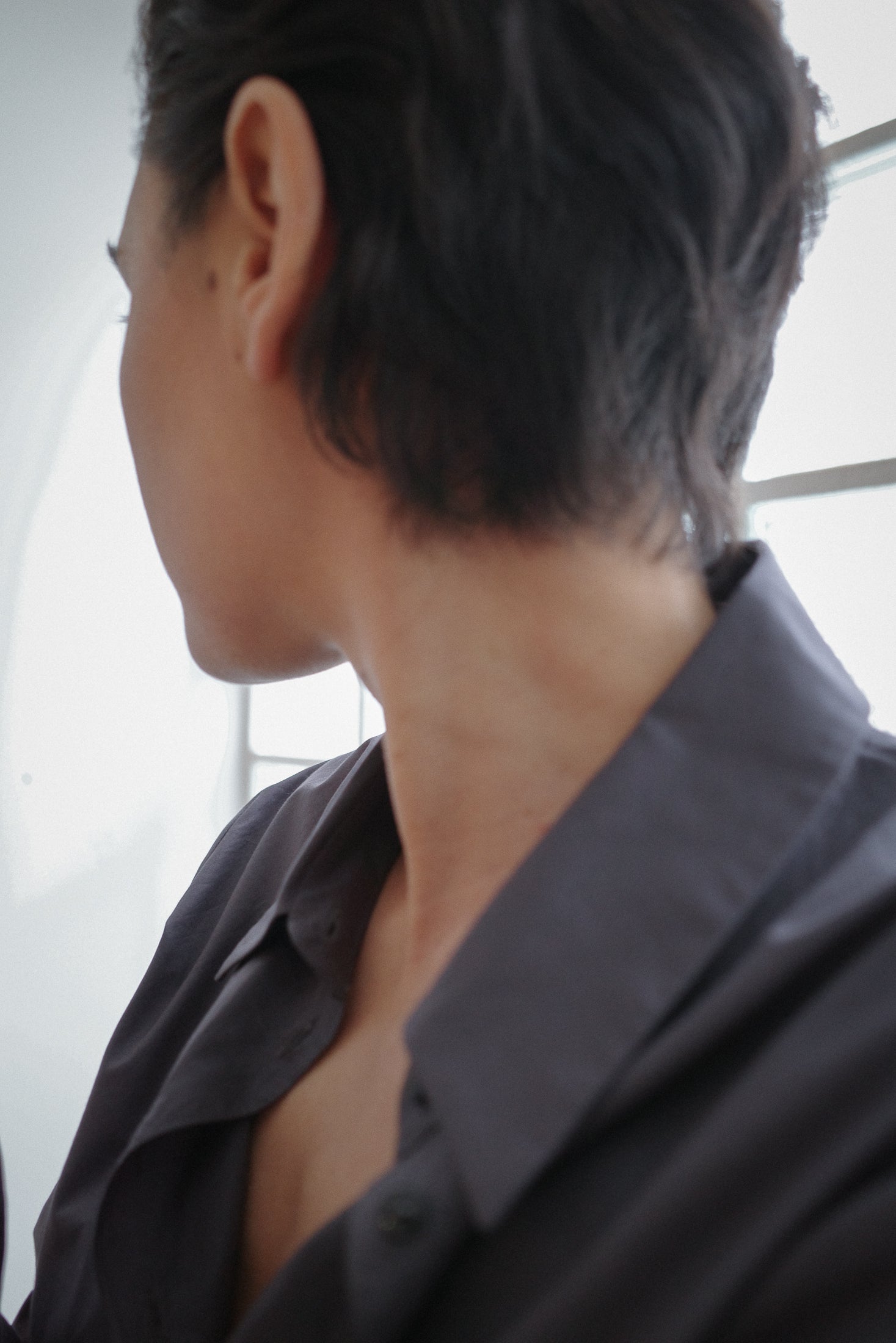 Cotton Poplin Fitted Cuffless Shirt