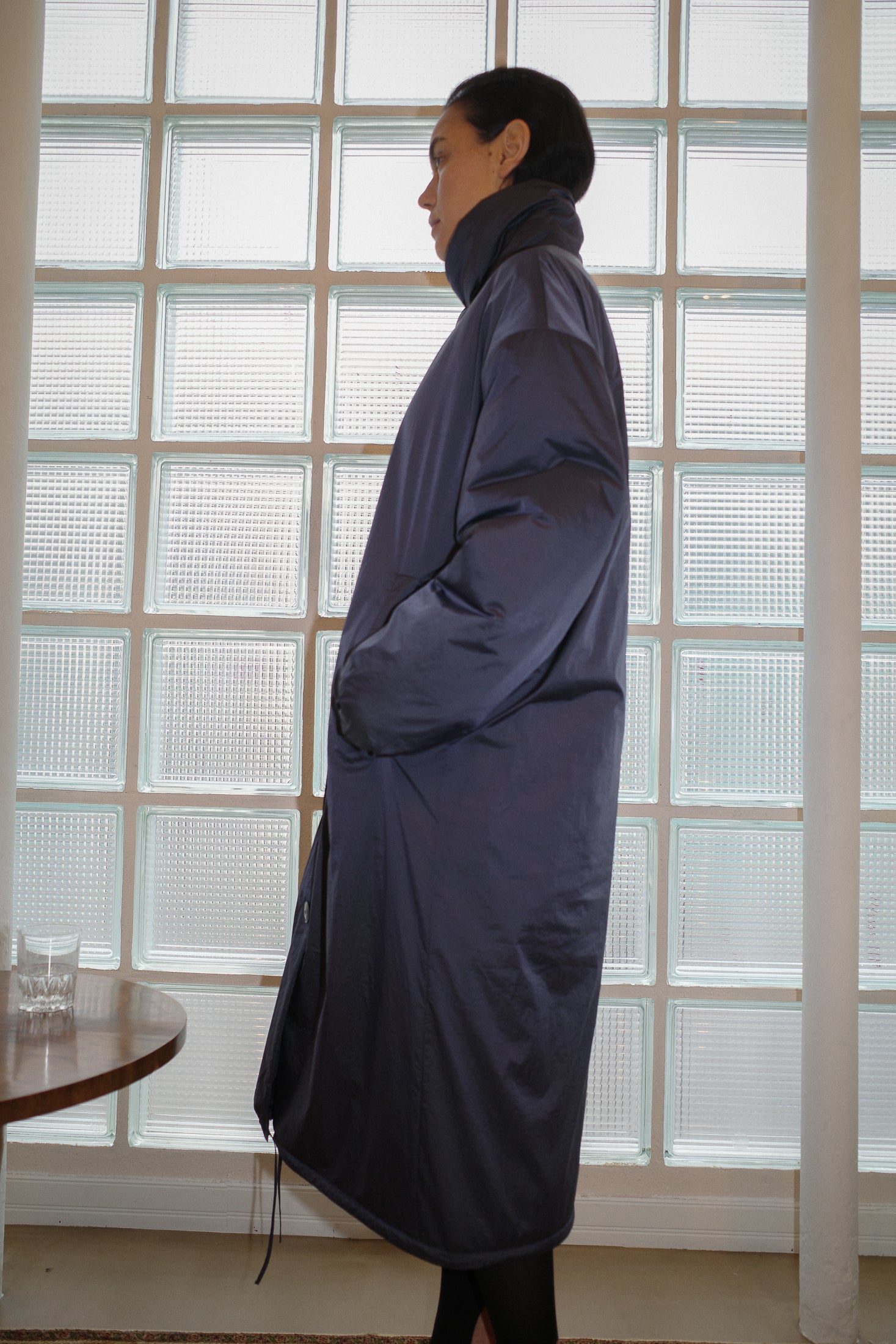 WR Crinkled Nylon Long Padded Coat