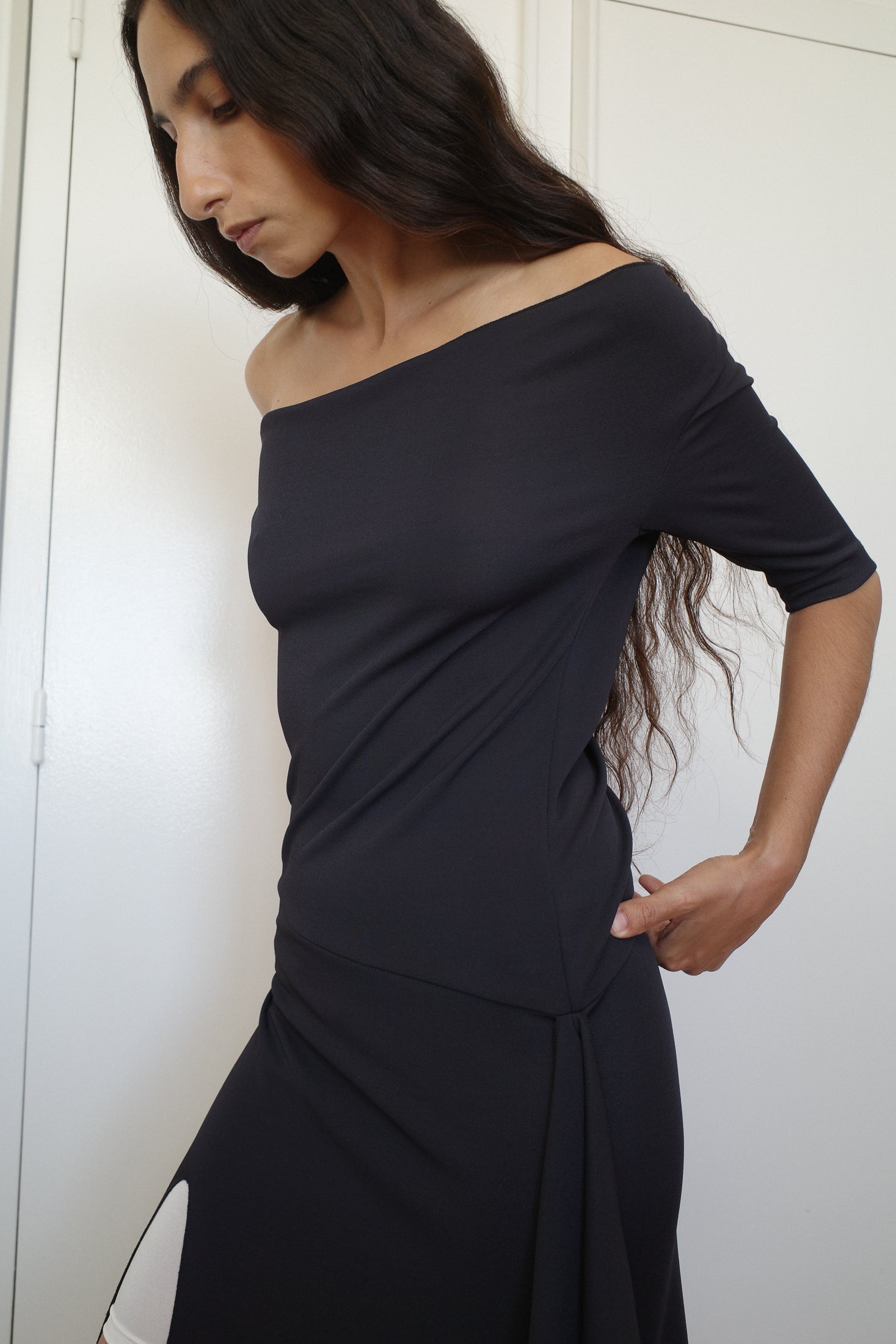 Viscose Jersey Collar Dress With Slit
