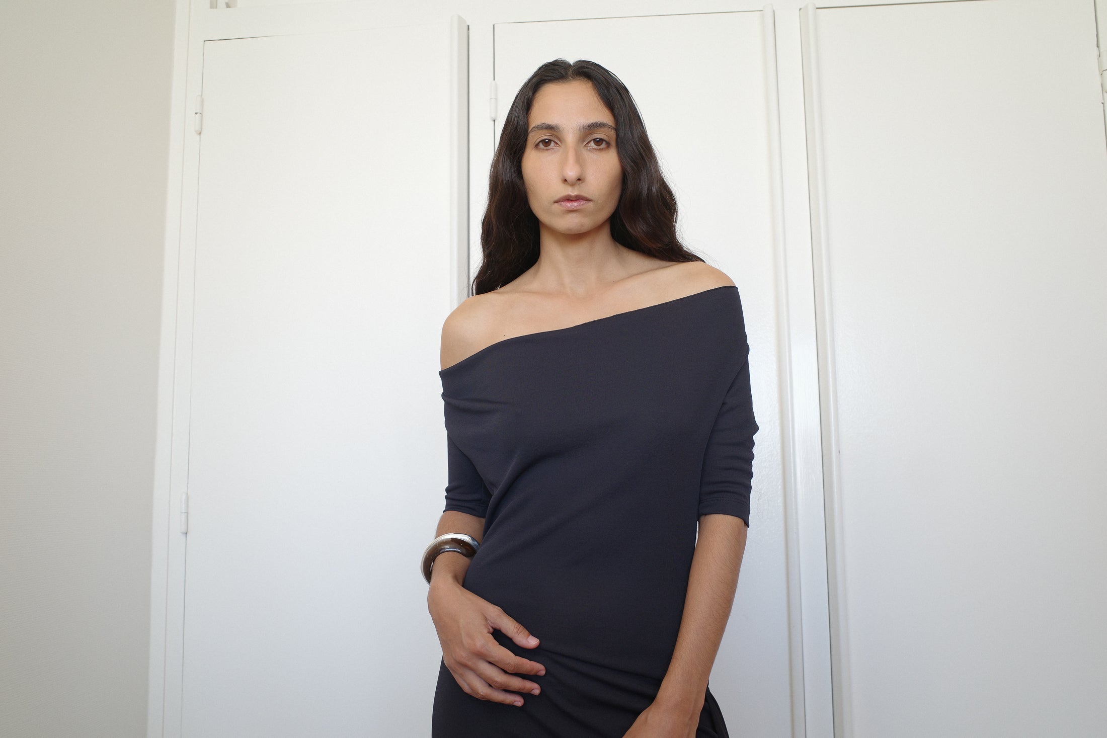 Viscose Jersey Collar Dress With Slit