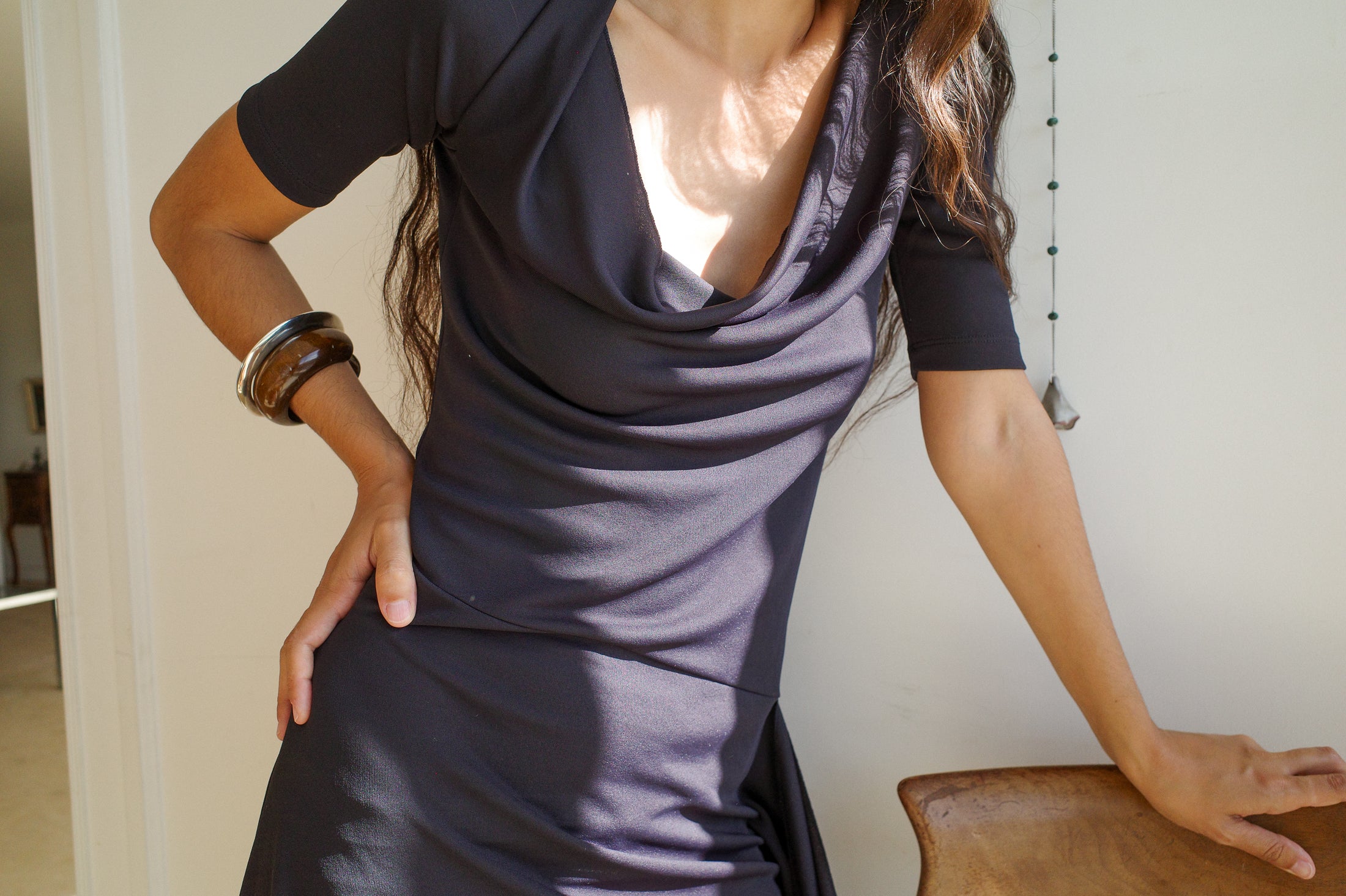 Viscose Jersey Collar Dress With Slit