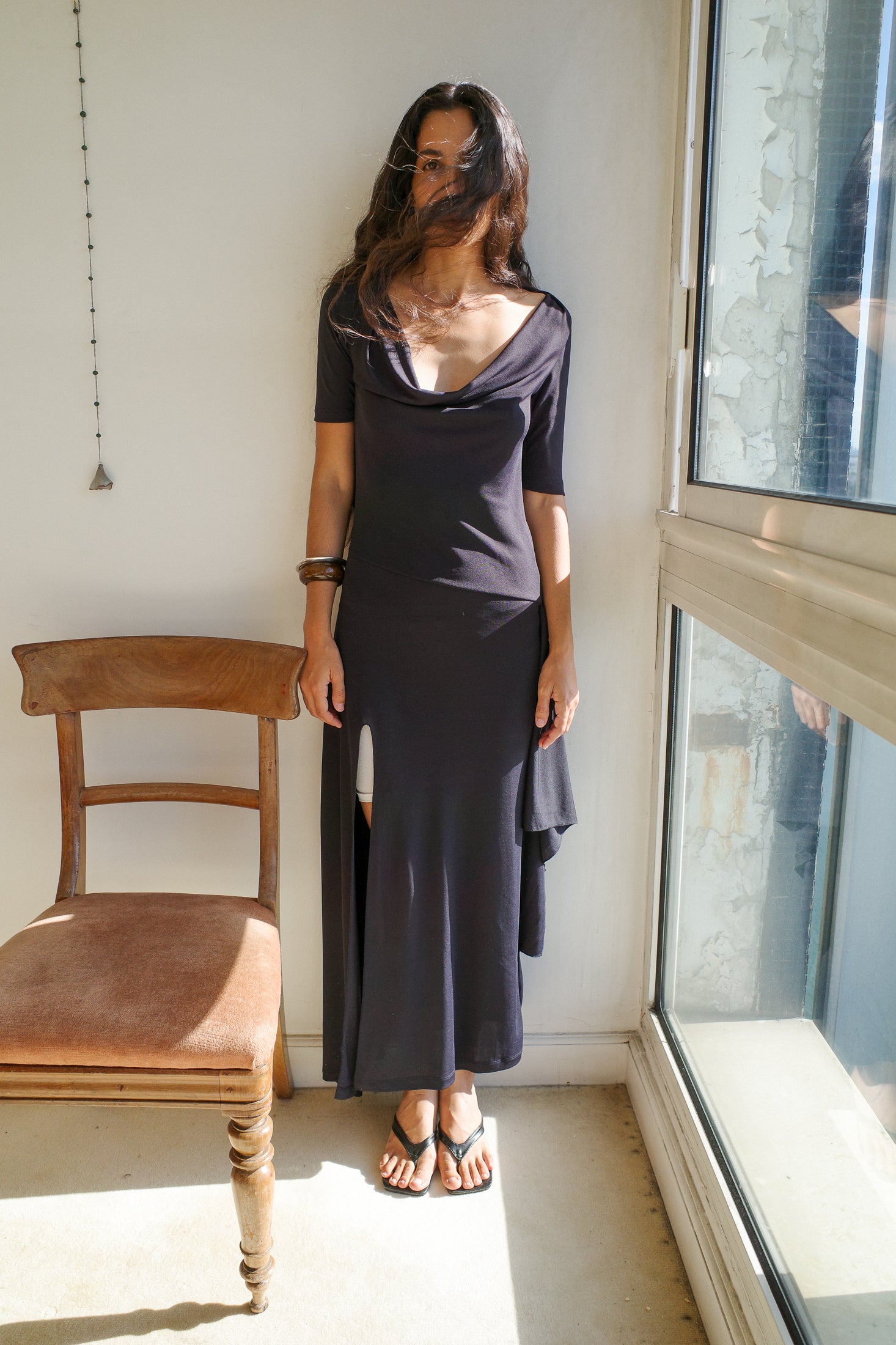 Viscose Jersey Collar Dress With Slit