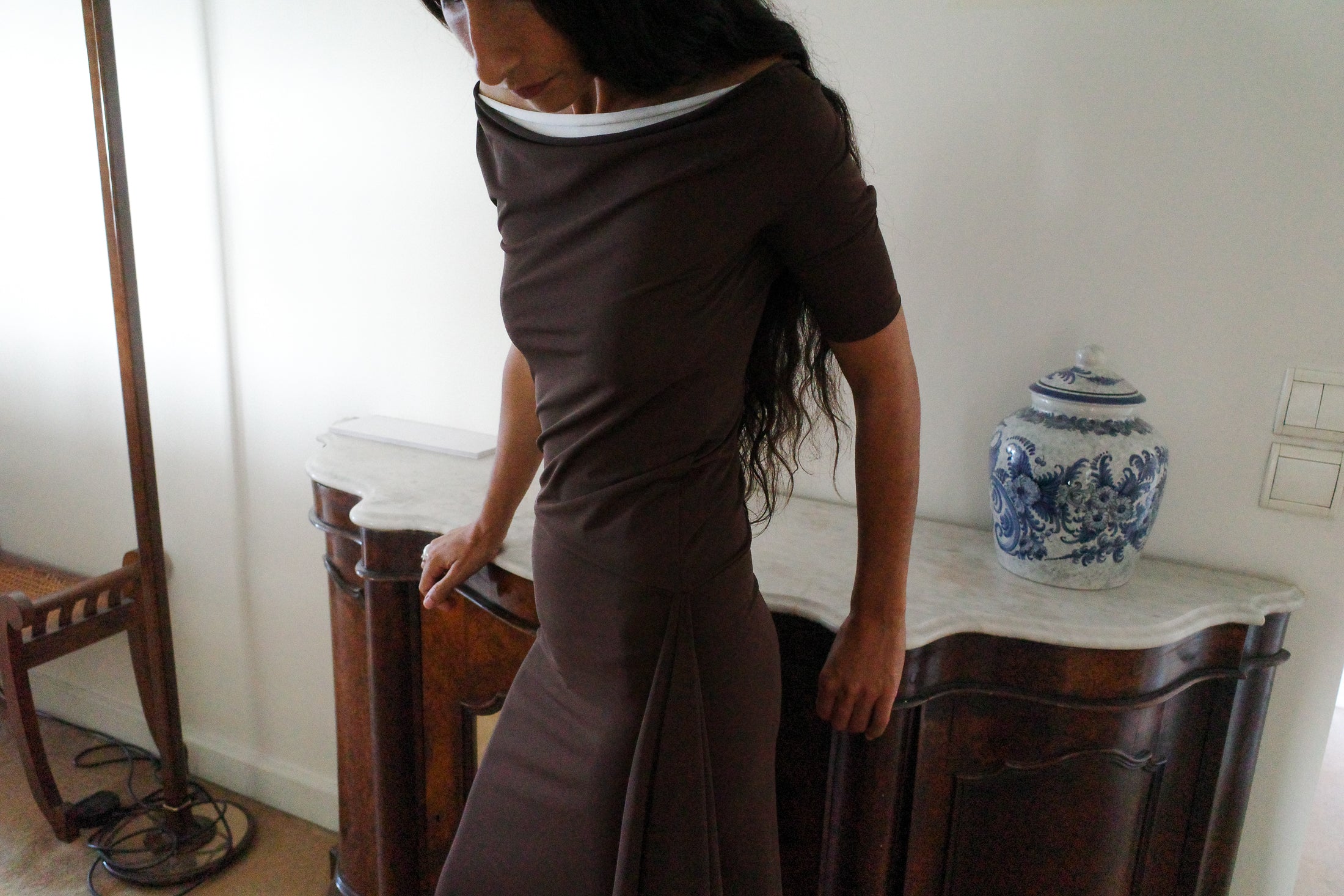 Stretch Jersey and Silk Double Collar Dress