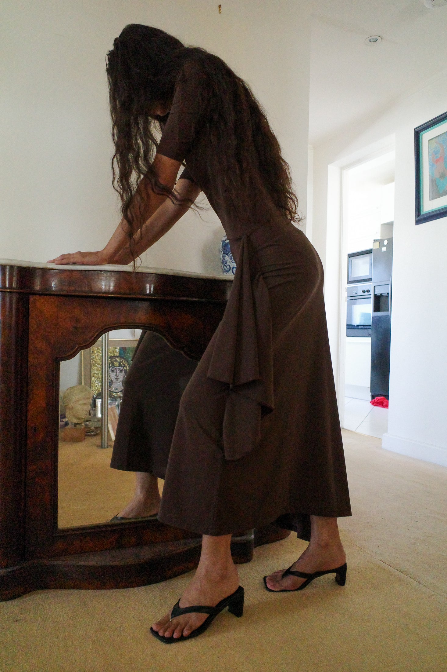 Stretch Jersey and Silk Double Collar Dress