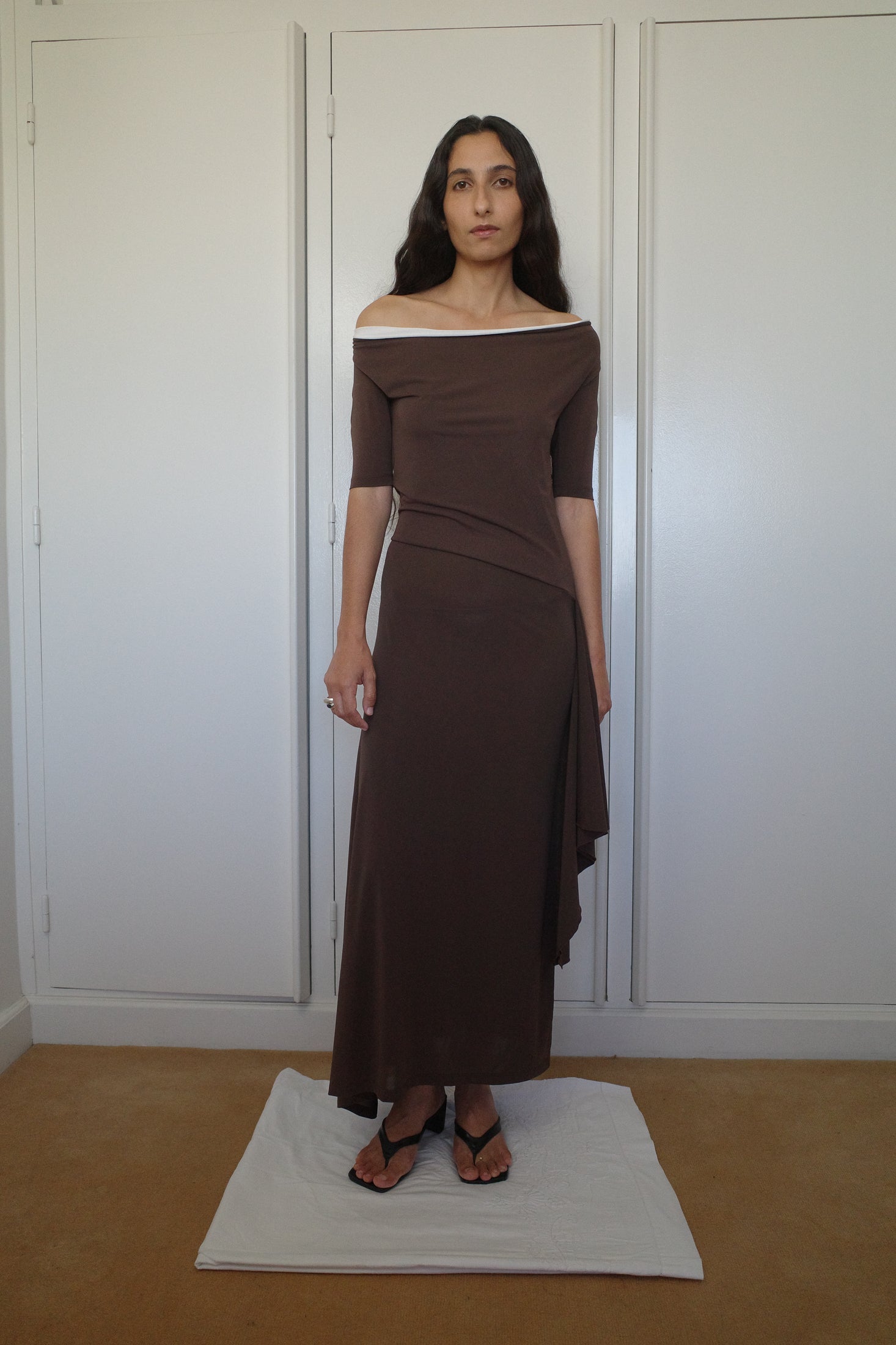 Stretch Jersey and Silk Double Collar Dress