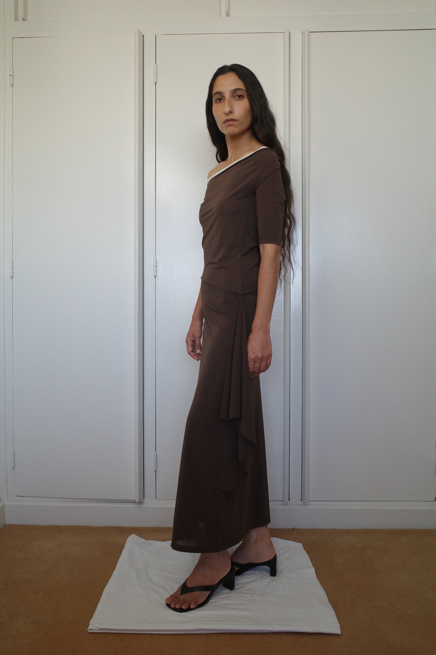 Stretch Jersey and Silk Double Collar Dress