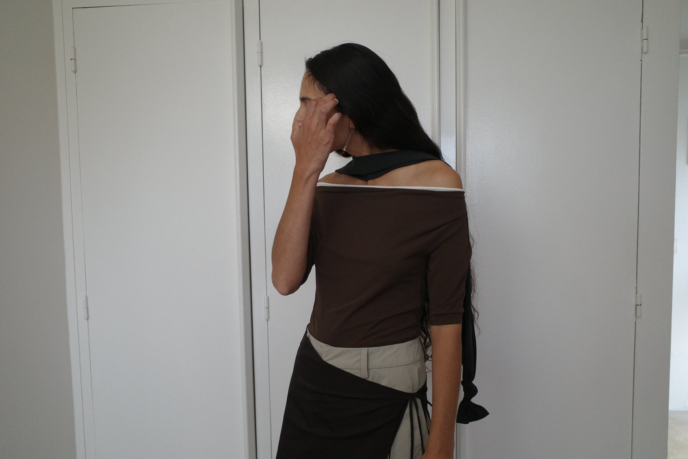 Stretch Jersey and Silk Double Collar Top
