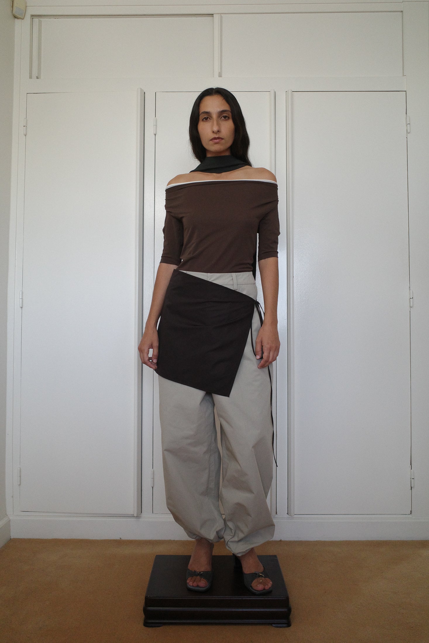 Stretch Jersey and Silk Double Collar Top