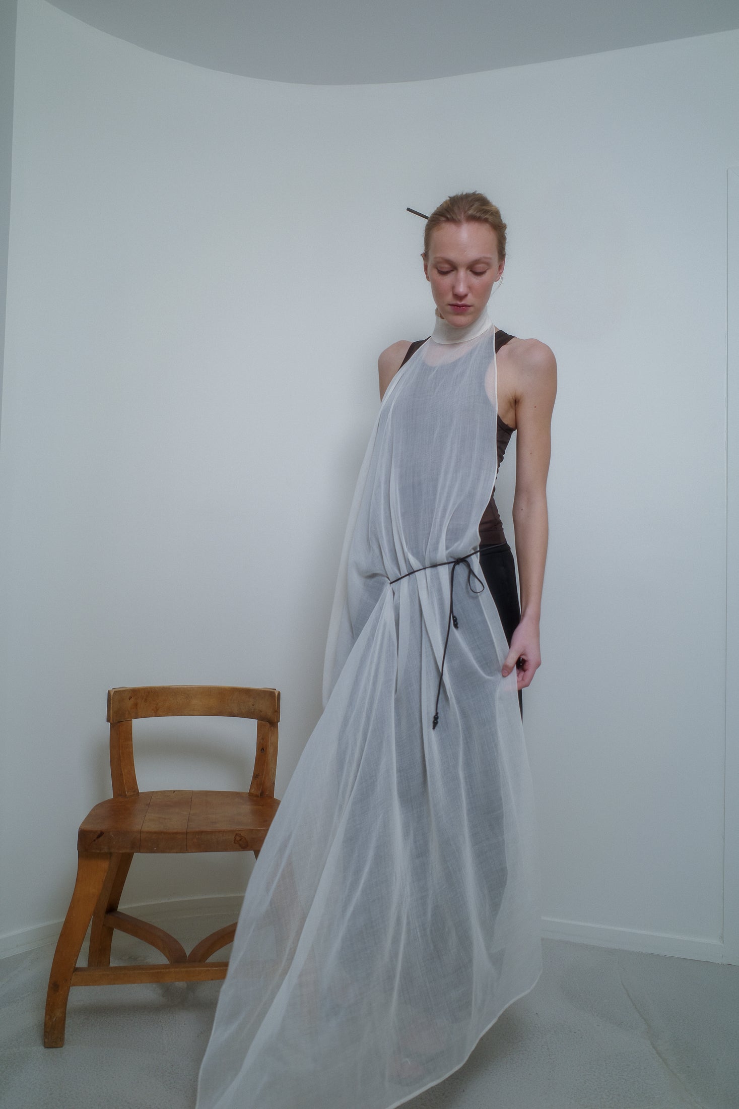 Front Panel Sheer Wool Etamine Dress