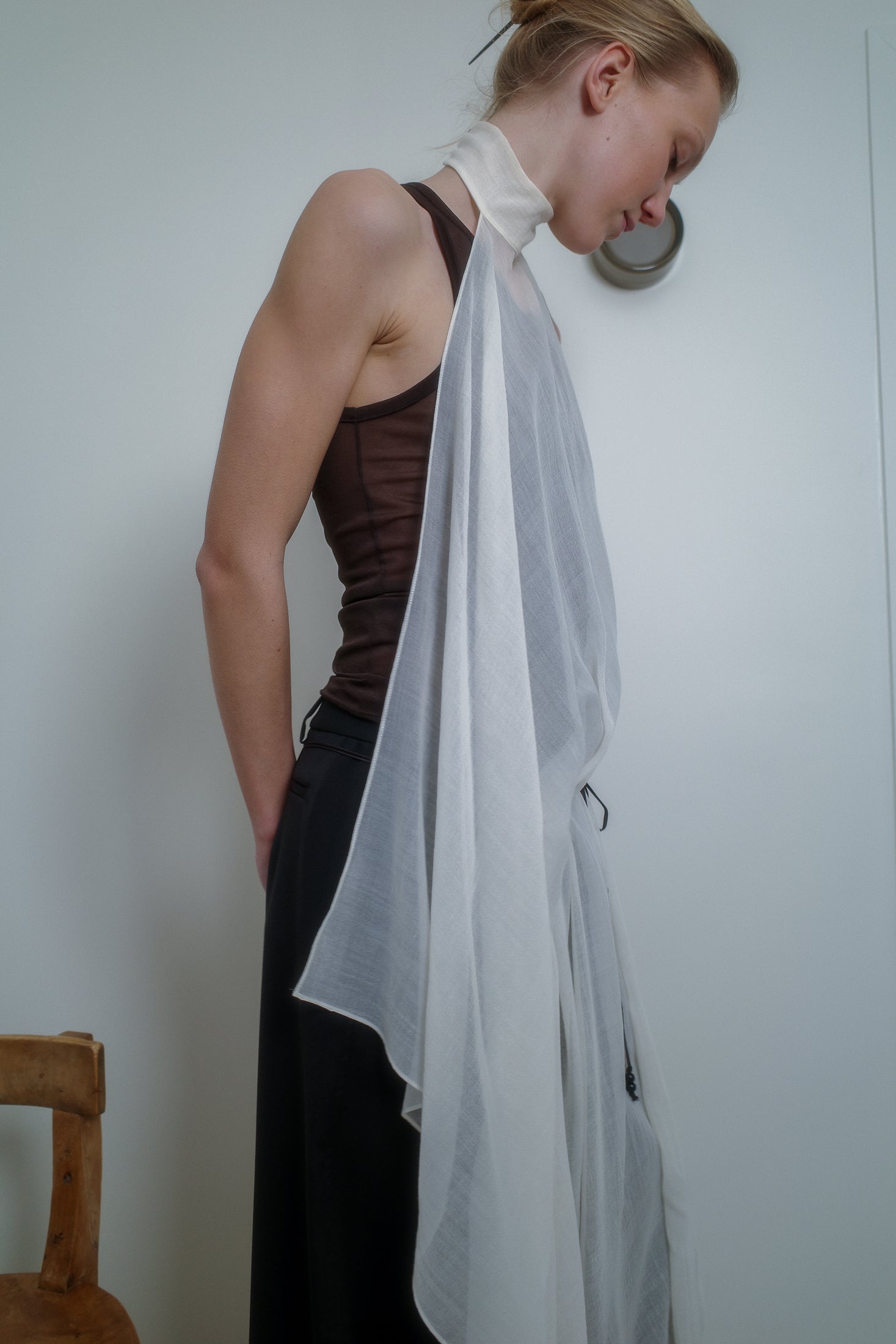 Front Panel Sheer Wool Etamine Dress
