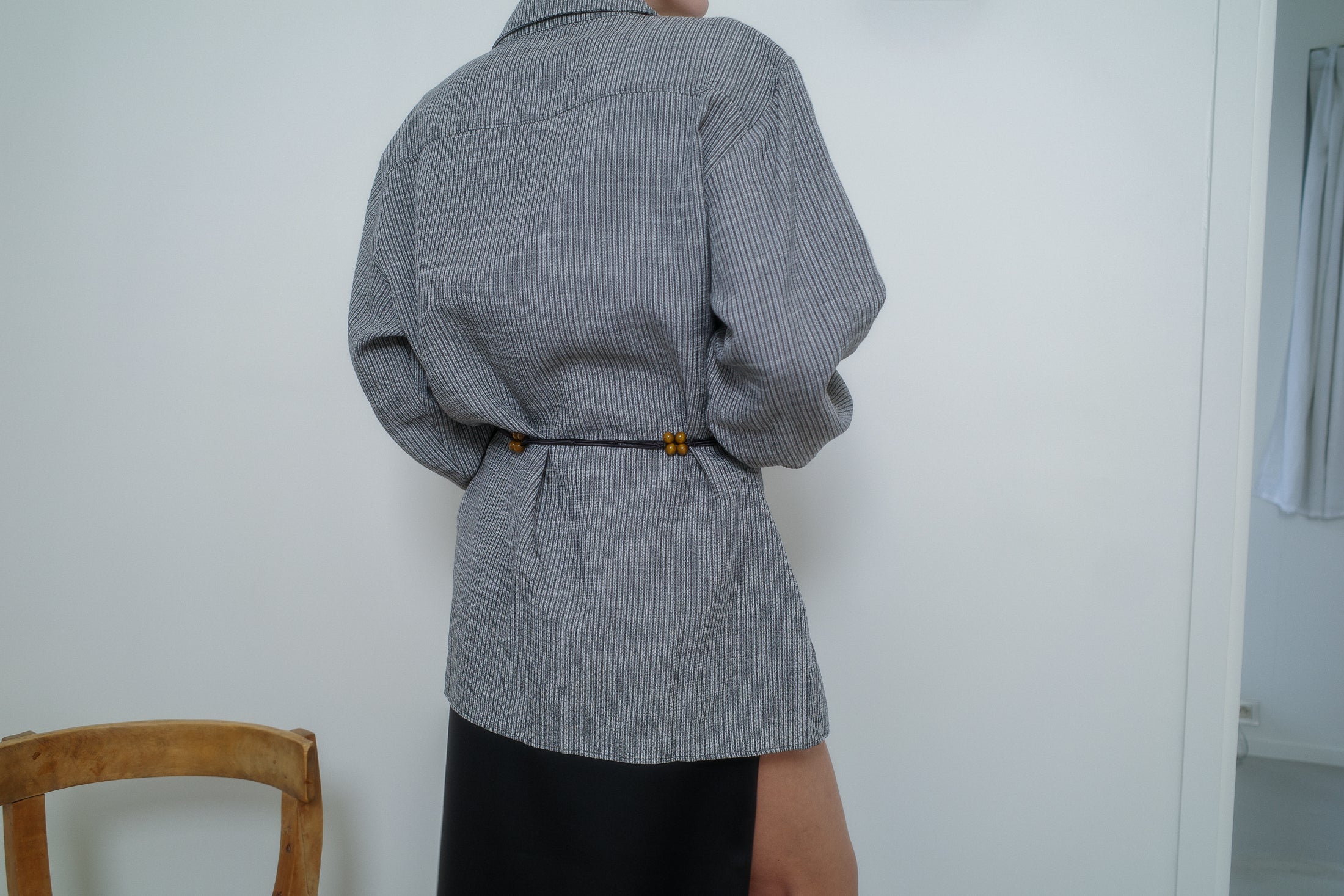 Stripe Linen and Viscose Suiting Pyjama Shirt