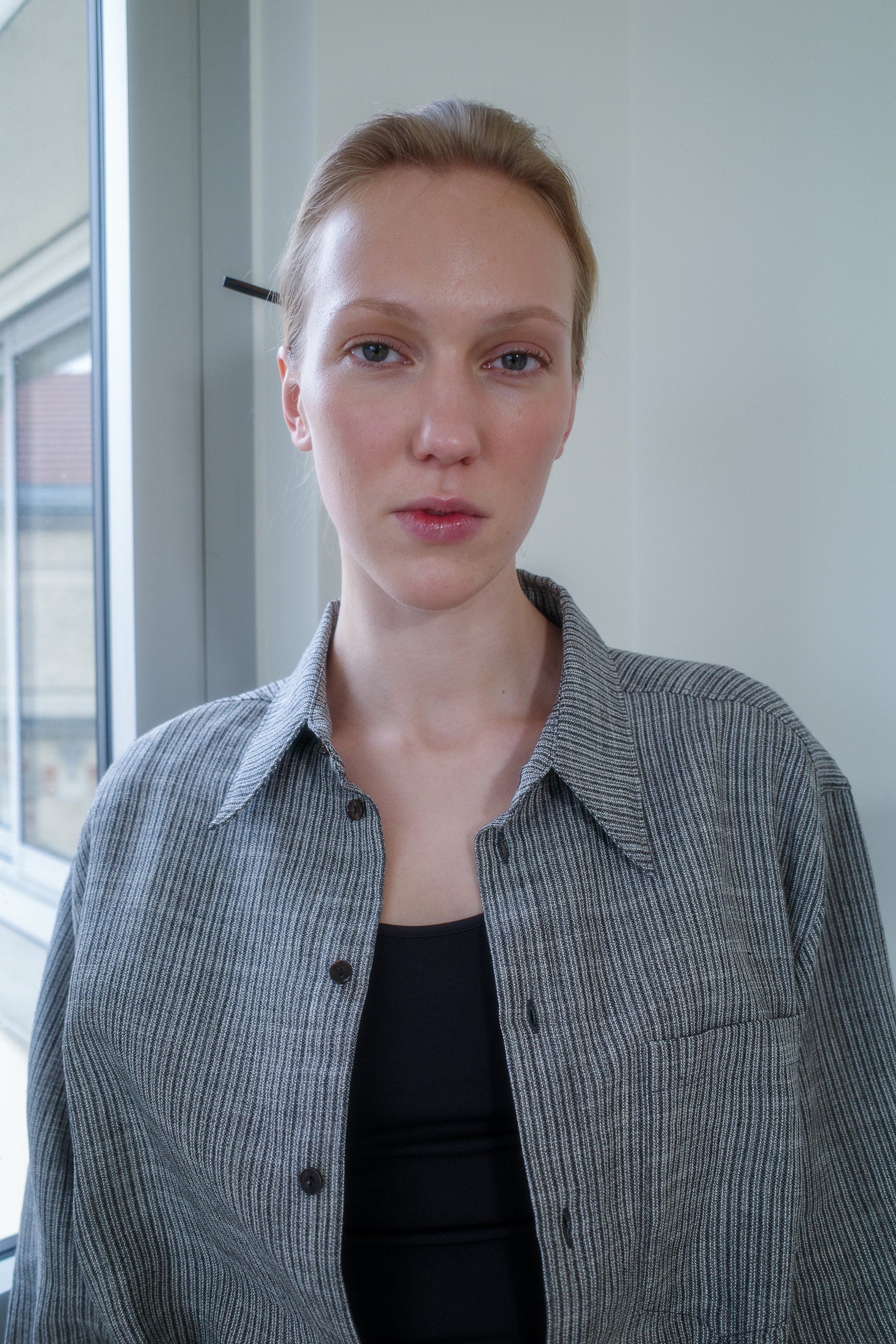 Stripe Linen and Viscose Suiting Pyjama Shirt