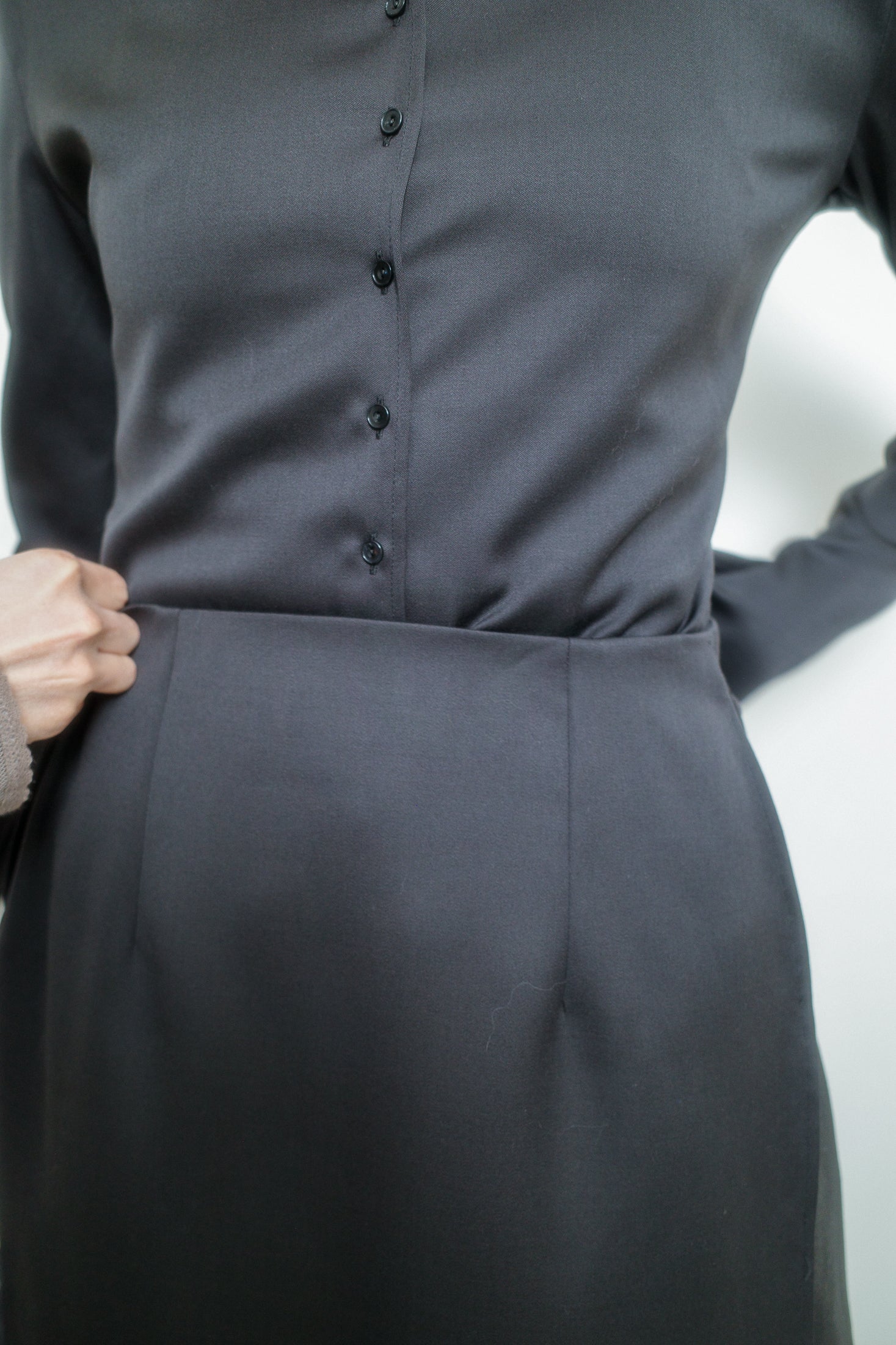 Wool Suiting High Collar Fitted Shirt