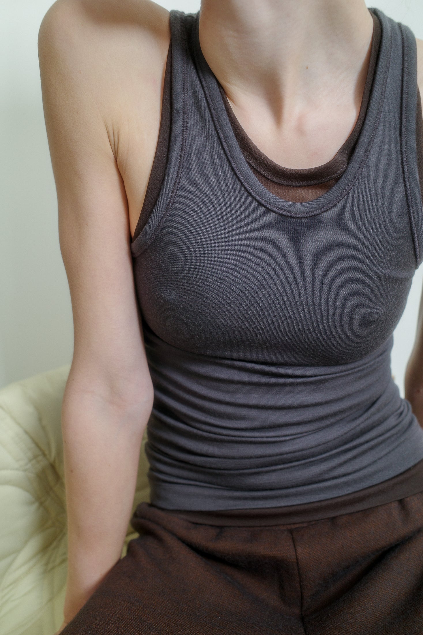 Sheer Jersey Round Neck Top