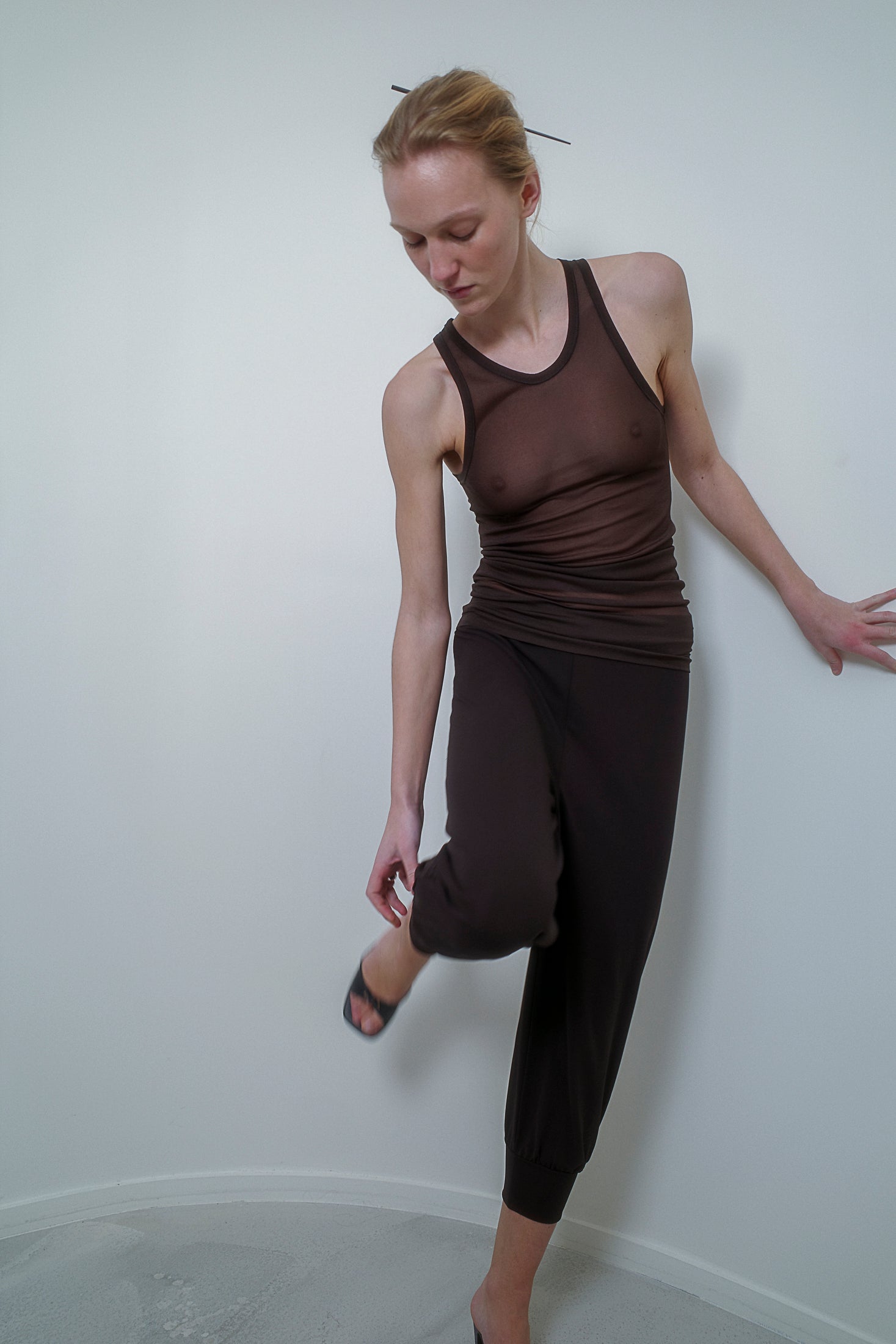 Sheer Jersey Round Neck Top