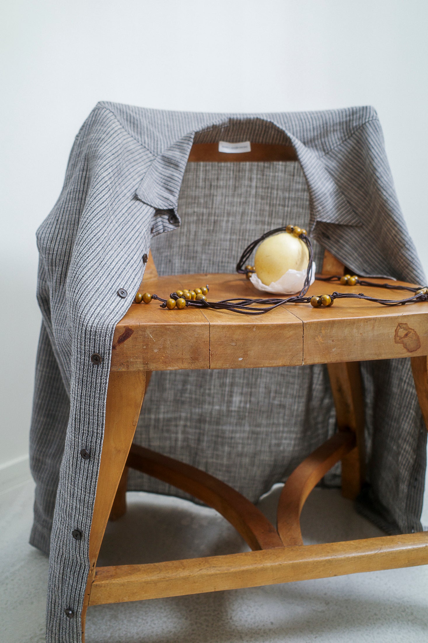 Stripe Linen and Viscose Suiting Pyjama Shirt