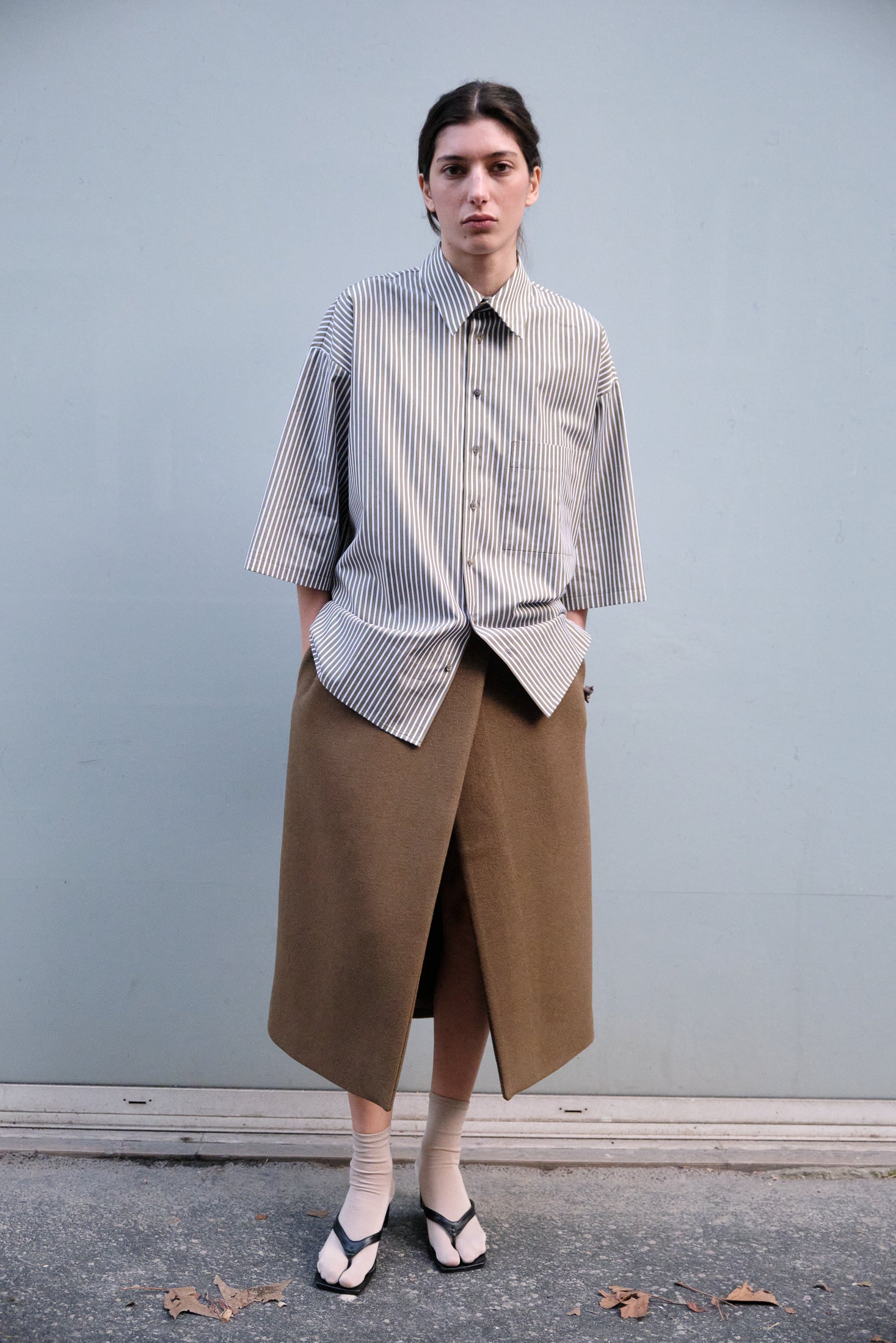 Double Face Brushed Wool Drap Skirt